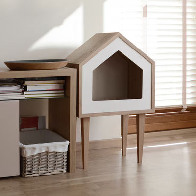 Indoor Cat Tree Oak Wood Cat House in Natural Wood Color with Storage Containers