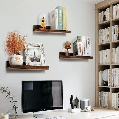 Space-Saving Kitchen Set Of 5 Small Picture Ledge Home Wood Floating Shelves For Wall