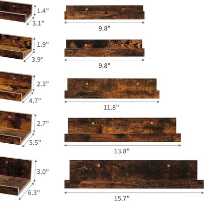 Space-Saving Kitchen Set Of 5 Small Picture Ledge Home Wood Floating Shelves For Wall