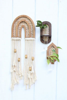 Wall Hanging Boho Hydro Planter Wall Planter with Silk-screen Printing/Burned