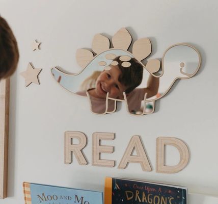 Customized Logo Wooden Dinosaur Shaped Frame Mirror with Wooden Frame and Wooden