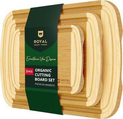 Rectangle Bamboo Wood Cutting Board Set With Kitchen Accessories Included
