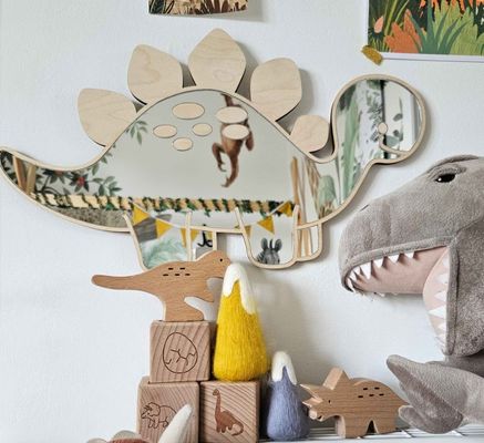 Customized Logo Wooden Dinosaur Shaped Frame Mirror with Wooden Frame and Wooden