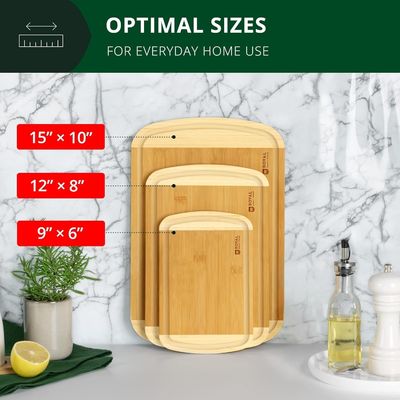 Rectangle Bamboo Wood Cutting Board Set With Kitchen Accessories Included