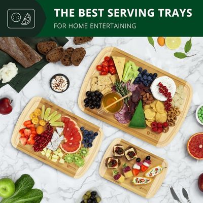 Rectangle Bamboo Wood Cutting Board Set With Kitchen Accessories Included