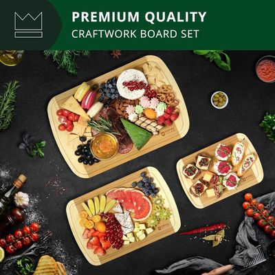 Rectangle Bamboo Wood Cutting Board Set With Kitchen Accessories Included