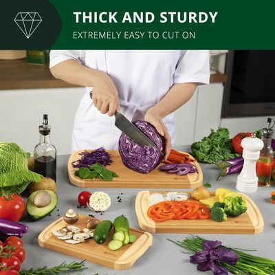 Rectangle Bamboo Wood Cutting Board Set With Kitchen Accessories Included