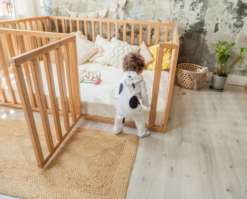 OEM Eco friendly wooden Bed with Extra Protection Nursery bed Toddler Play bed Solid wood bed