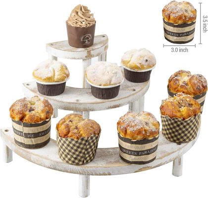 Embossed Wooden Whitewashed 3-Piece Set for Semicircle Cupcake Stand and Display Riser
