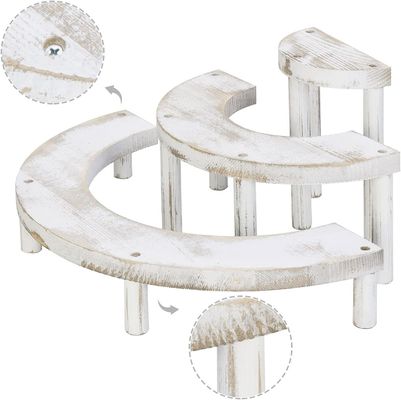 Embossed Wooden Whitewashed 3-Piece Set for Semicircle Cupcake Stand and Display Riser