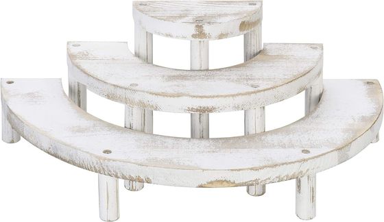 Embossed Wooden Whitewashed 3-Piece Set for Semicircle Cupcake Stand and Display Riser
