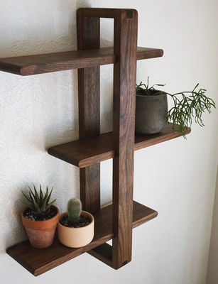 Mid Century Modern Three-layer Handmade Solid Wood Wall Decor for Hanging Plants Art Books Photos