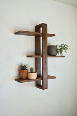 Mid Century Modern Three-layer Handmade Solid Wood Wall Decor for Hanging Plants Art Books Photos