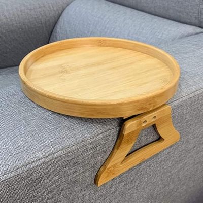 Custom Natural Bamboo Sofa Side Table Foldable Armrest Clip-On Couch Tray for OEM ODM