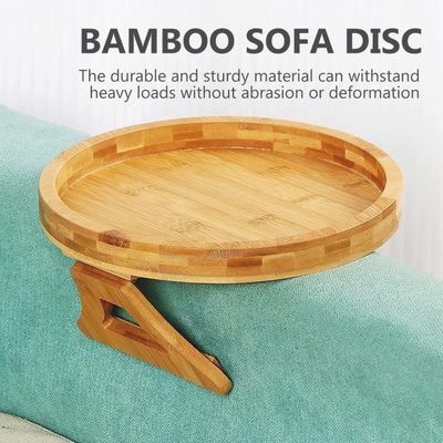Custom Natural Bamboo Sofa Side Table Foldable Armrest Clip-On Couch Tray for OEM ODM