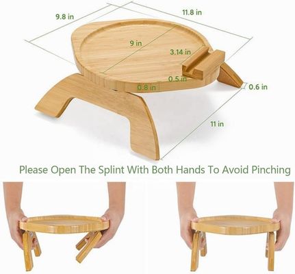Custom Natural Bamboo Sofa Side Table Foldable Armrest Clip-On Couch Tray for OEM ODM