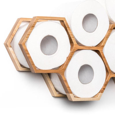 Wooden Restroom Roll Rack with Wall Mount Tissue Storage Shelf in Honeycomb Design