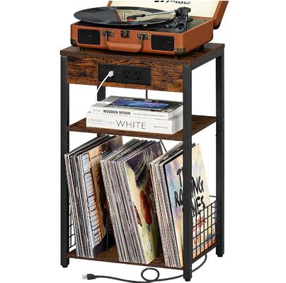 Storage Container Design Style Brown Nightstand with USB Ports and Charging Station