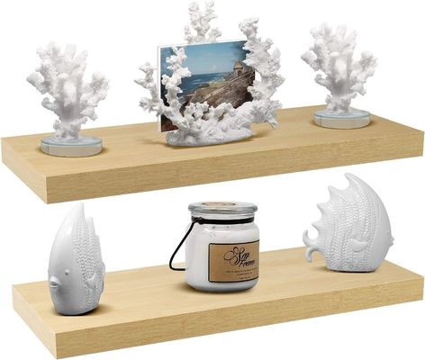 60.96cm x 22.86cm Maple Floating Wall Shelves Set of 2 for Holding Kitchen Appliances