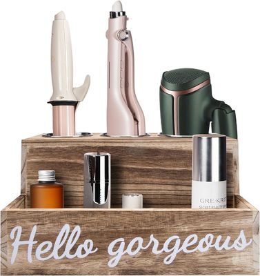 Effortlessly Keep Your Bathroom Tidy with this Wood Hair Dryer and Straightener Holder