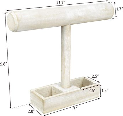 Living Room Custom Wooden T-Bar Jewelry Display Stand with 2-Compartment Storage Tray