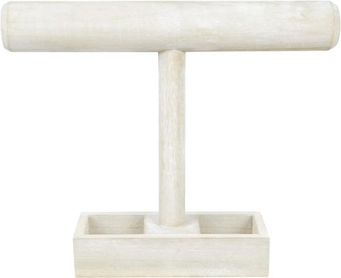 Living Room Custom Wooden T-Bar Jewelry Display Stand with 2-Compartment Storage Tray
