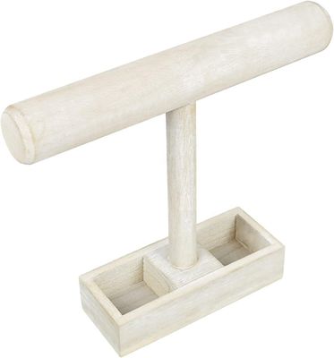 Living Room Custom Wooden T-Bar Jewelry Display Stand with 2-Compartment Storage Tray