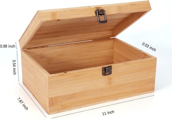 1 X 7.9 X 4.5 Inch Natural Bamboo Wood Storage Box With Hinged Lid Silk-Screen Printing