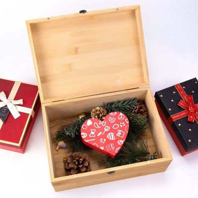 1 X 7.9 X 4.5 Inch Natural Bamboo Wood Storage Box With Hinged Lid Silk-Screen Printing