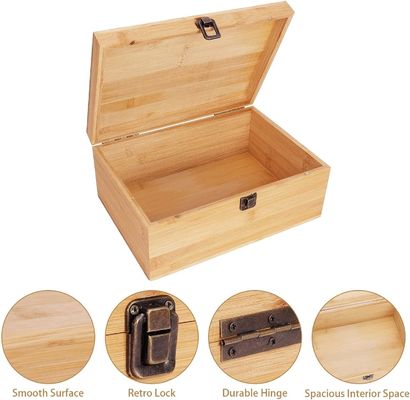 1 X 7.9 X 4.5 Inch Natural Bamboo Wood Storage Box With Hinged Lid Silk-Screen Printing