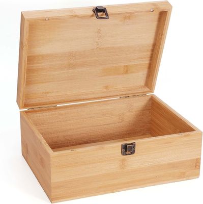 1 X 7.9 X 4.5 Inch Natural Bamboo Wood Storage Box With Hinged Lid Silk-Screen Printing
