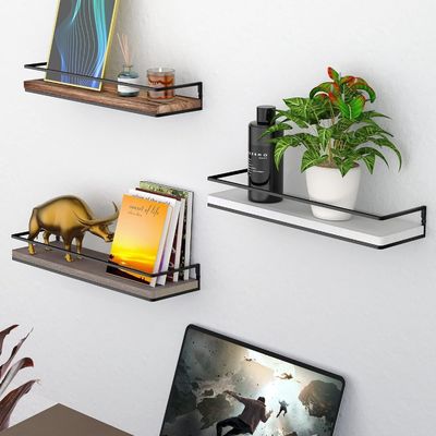 Set Of 2 Rustic Wood Wall Storage Floating Shelves For Living Room Furniture Custom