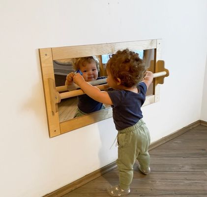 Montessori Mirror Pull up Wooden Bar and Baby Floor Mirror for Space Optimization