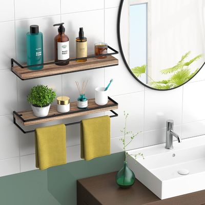 Set Of 2 Rustic Wood Wall Storage Floating Shelves For Living Room Furniture Custom
