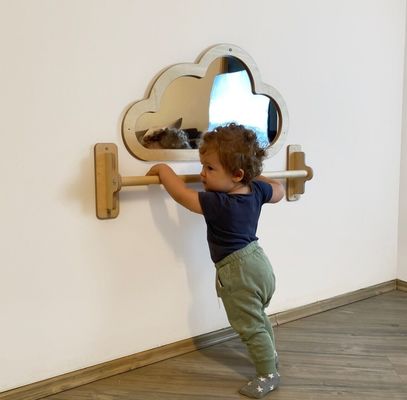 Montessori Mirror Pull up Wooden Bar and Baby Floor Mirror for Space Optimization