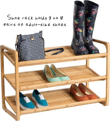 3-Tier Bamboo Shoe Rack for Living Room Free Standing Floor Type Installation