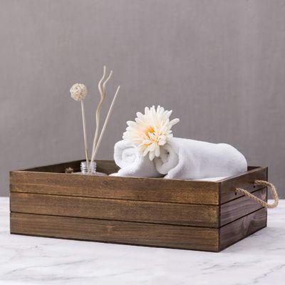 Environmental Rustic Brown Wood Gift Box With Rope Handles for Eco-Conscious Buyers