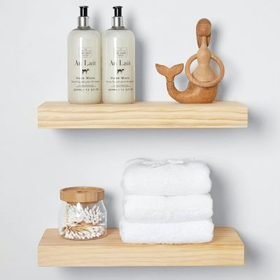 Set of 2 Rustic Farmhouse Wood Floating Shelves 16 x 6.5 x 1.75 Inches Modern Design