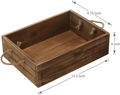 Environmental Rustic Brown Wood Gift Box With Rope Handles for Eco-Conscious Buyers