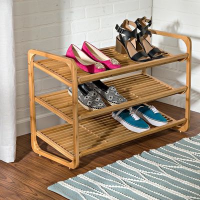 3-Tier Bamboo Shoe Rack for Living Room Free Standing Floor Type Installation