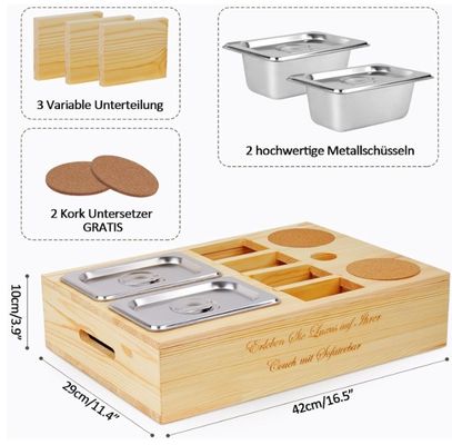 Customized Logo Wood Sofa Tray with Drink Holder Removable Lid and Storage Compartment