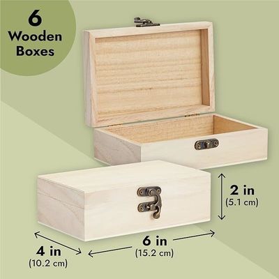 6 Pack Front Clasps Hinged Lids Unfinished Wooden Crafts Boxes for Other Gift Craft
