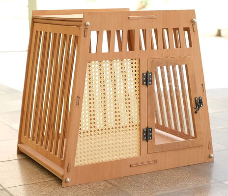 Natural Wood Color Wooden Indoor Dog Cat House Crate with Door in White