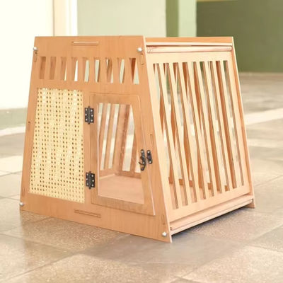 Natural Wood Color Wooden Indoor Dog Cat House Crate with Door in White