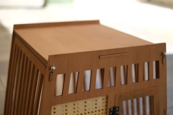 Natural Wood Color Wooden Indoor Dog Cat House Crate with Door in White