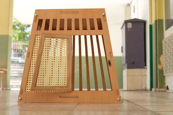 Natural Wood Color Wooden Indoor Dog Cat House Crate with Door in White
