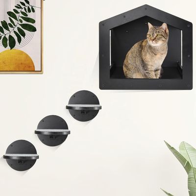 High Quantity Wall Mounted Cat Steps Climbing Shelf with 3 Large Steps and Scratch Pads