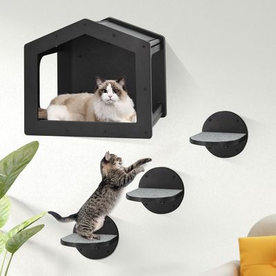High Quantity Wall Mounted Cat Steps Climbing Shelf with 3 Large Steps and Scratch Pads