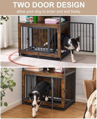 Indoor Wooden Dog Crate 202406 Double Doors Large Dog Cage with Anti Slip Pull Out Tray