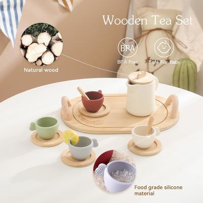 Customized Designs Wooden Tea Set for Kids Cup Lids and Serving Trays
